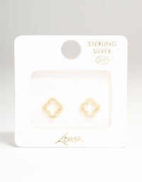 Gold Plated Sterling Silver Cubic Zirconia Flower Stud Earrings - link has visual effect only