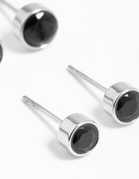 Black Cubic Zirconia Bezel Stud Earrings 2-Pack - link has visual effect only