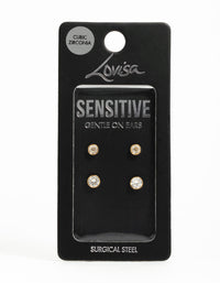 Gold Plated Surgical Steel Cubic Zirconia Bezel Stud Earrings - link has visual effect only