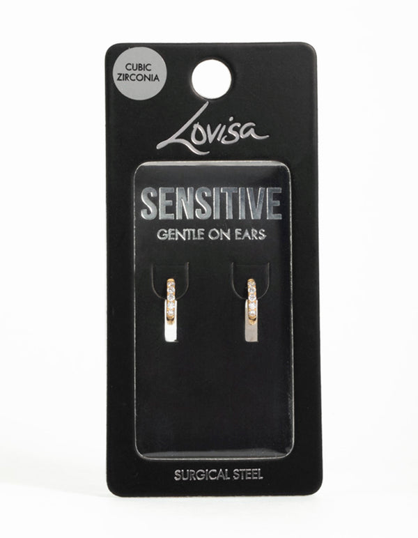 Gold Plated Surgical Steel Cubic Zirconia Hoop Earrings