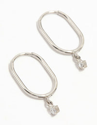 Surgical Steel Rectangular Sleeper Cubic Zirconia Charm Earrings - link has visual effect only