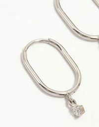 Surgical Steel Rectangular Sleeper Cubic Zirconia Charm Earrings - link has visual effect only