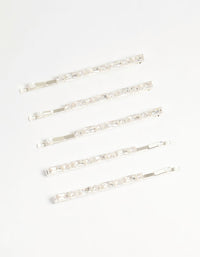 Silver Diamante Baguette & Round Hair Slides 5-Pack - link has visual effect only