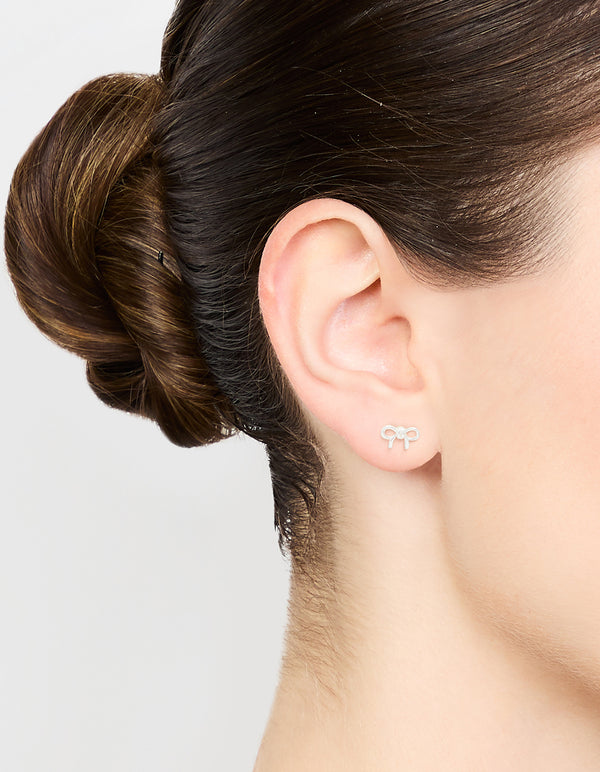 Sterling Silver Mini Clean Bow Stud Earrings
