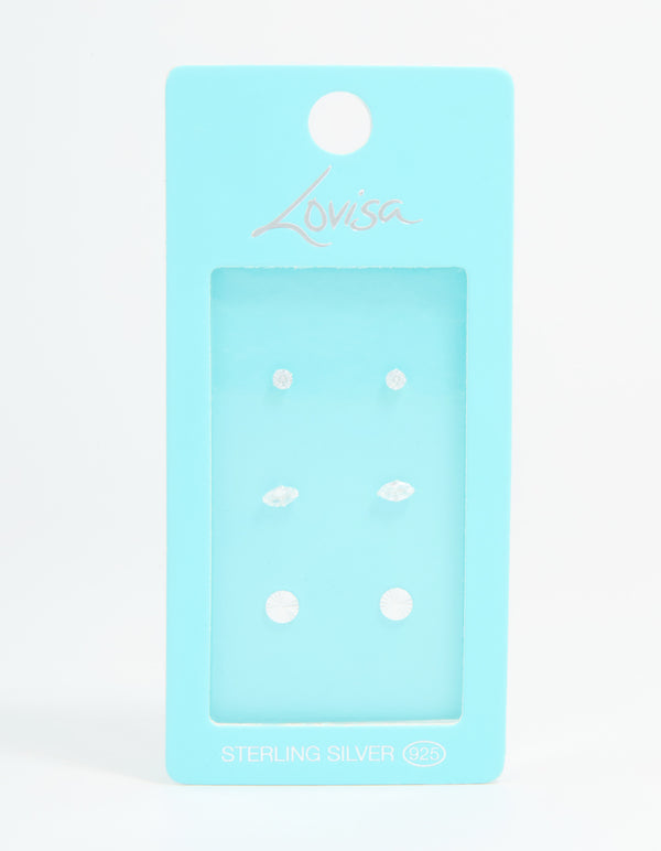 Sterling Silver Cubic Zirconia Stud Earrings 3-Pack