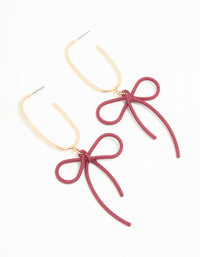Gold Burgundy Bow Drop Earrings - link has visual effect only