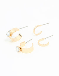 Gold Flat Diamante Hoop Earrings 2-Pack - link has visual effect only