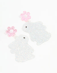 Silver Glitter Flower Bunny Drop Earrings - link has visual effect only