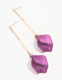 Gold Purple Coated Metal Diamante Petal Drop Earrings - link has visual effect only