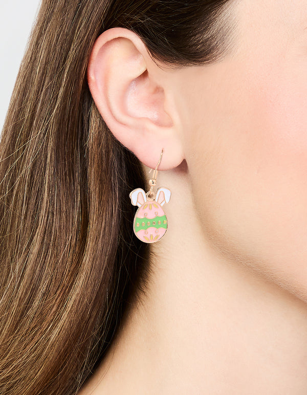 Gold Bunny Ear & Easter Egg Drop Earrings