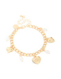 Gold Pearl Heart Charm Bracelet - link has visual effect only