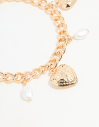 Gold Pearl Heart Charm Bracelet - link has visual effect only