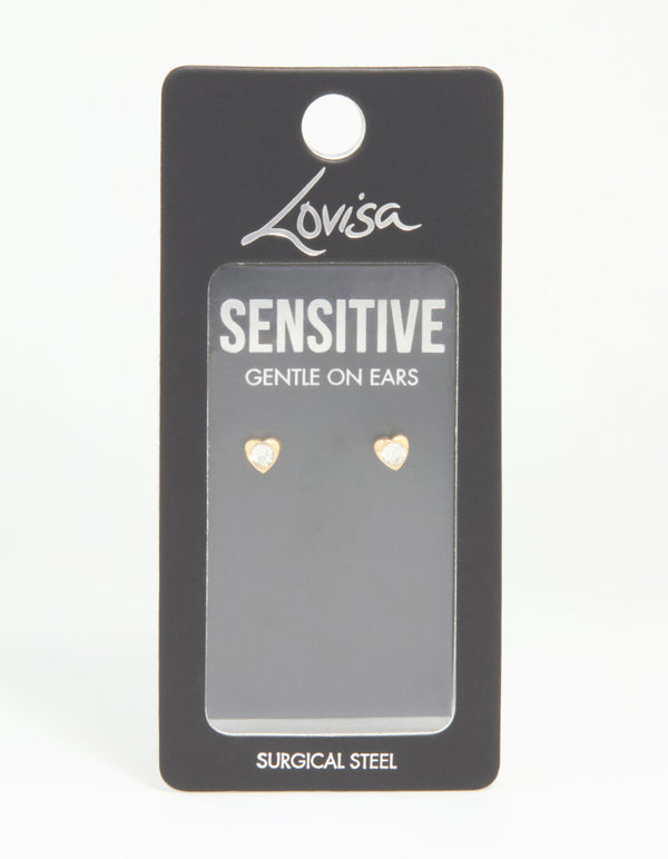 Gold Plated Surgical Steel Diamante Heart Stud Earrings