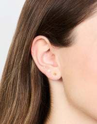 Gold Plated Surgical Steel Small Pearl & Cubic Zirconia Stud Earrings 3-Pack - link has visual effect only