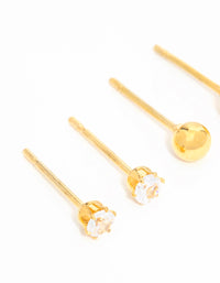 Gold Plated Surgical Steel Small Pearl & Cubic Zirconia Stud Earrings 3-Pack - link has visual effect only