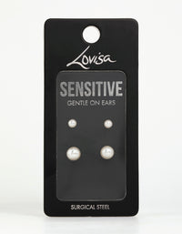 Gold Plated Surgical Steel Pearl Stud Earrings 2-Pack - link has visual effect only