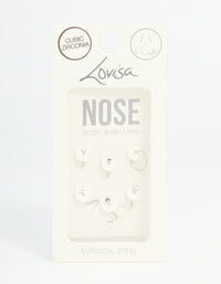 Surgical Steel Black Cubic Zirconia Nose Ring & Stud 6-Pack - link has visual effect only