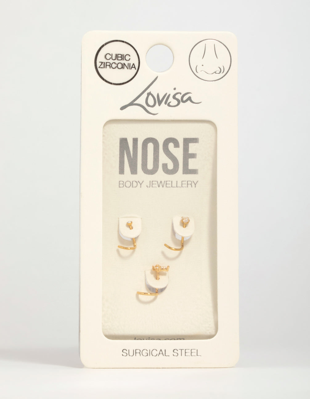 Gold Plated Surgical Steel Cubic Zirconia Butterfly Nose Piercings 3-Pack