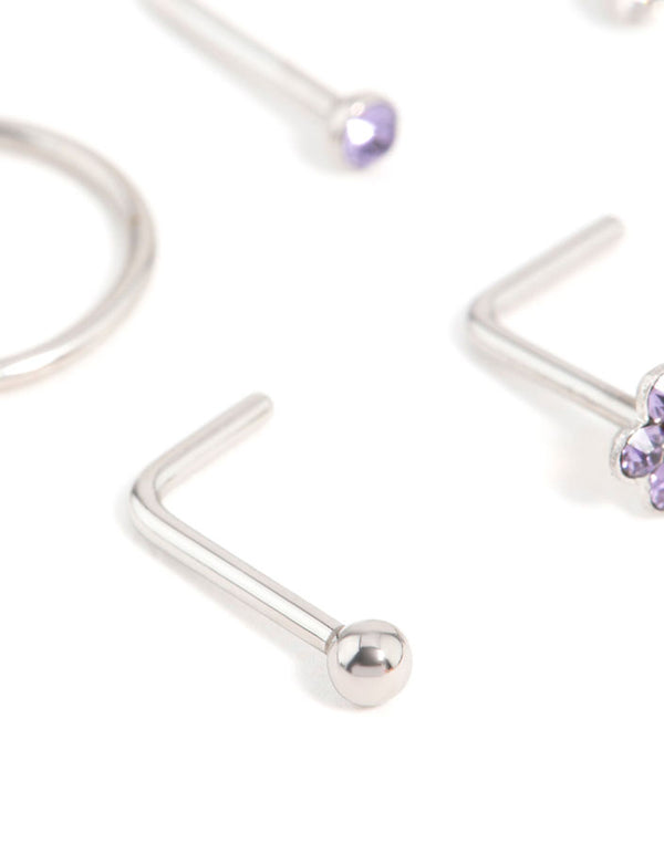 Surgical Steel Cubic Zirconia Flower Nose Piercing 6-Pack