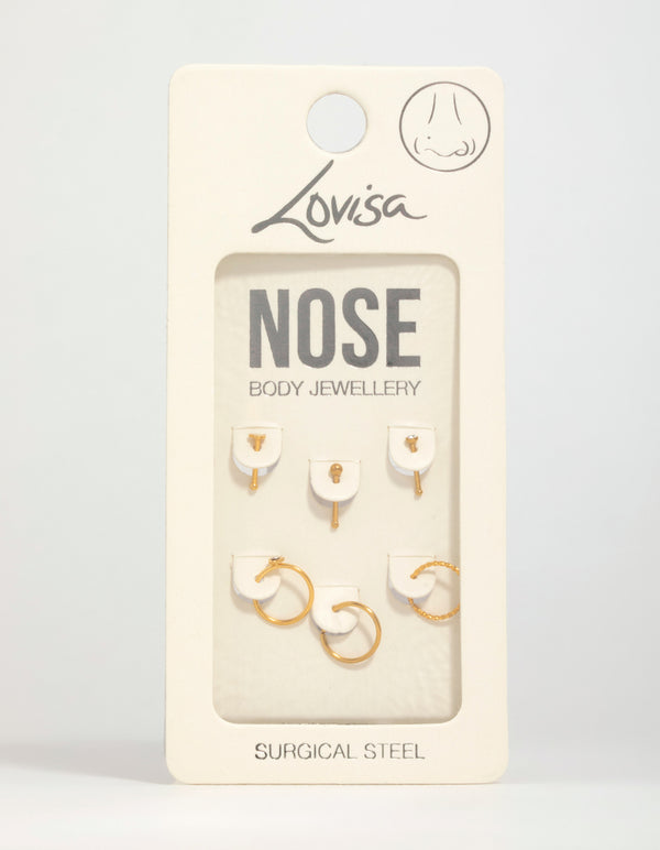 Gold Plated Surgical Steel Micro Heart Nose Piercing 6-Pack