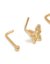 Gold Plated Surgical Steel Butterfly Nose Piercings 3-Pack - link has visual effect only
