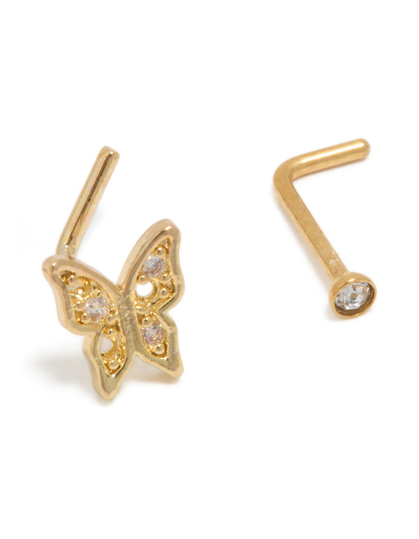 Gold Plated Surgical Steel Butterfly Nose Piercings 3-Pack
