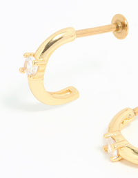 Gold Plated Surgical Steel Cubic Zirconia Ring Hoop Flat Backs - link has visual effect only