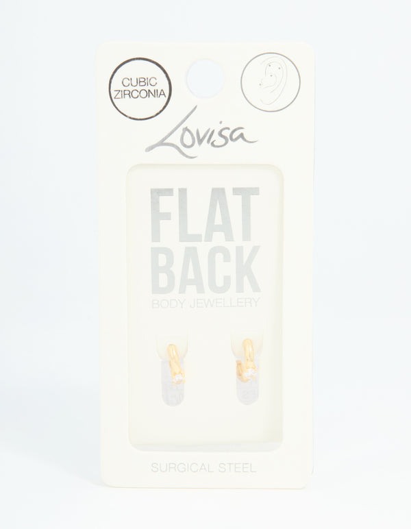 Gold Plated Surgical Steel Cubic Zirconia Ring Hoop Flat Backs