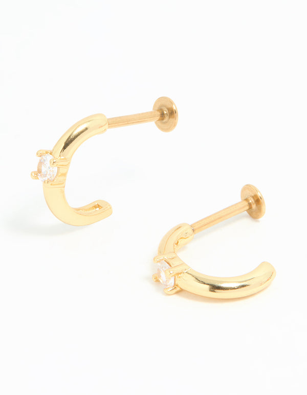 Gold Plated Surgical Steel Cubic Zirconia Ring Hoop Flat Backs