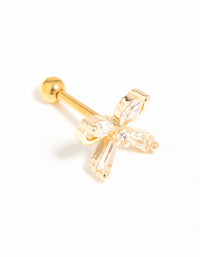 Gold Plated Surgical Steel Cubic Zirconia Bow Flat Back Stud - link has visual effect only