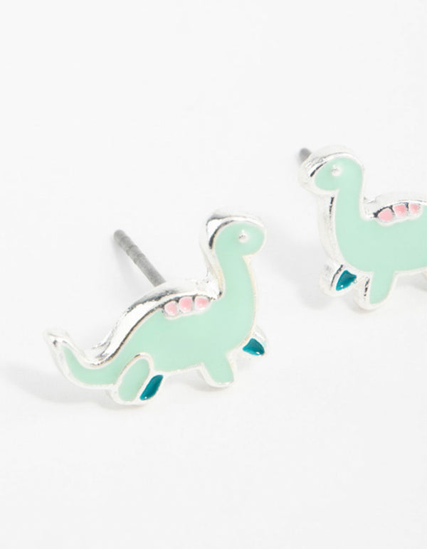 Silver Dinosaur Cartoon Stud Earrings