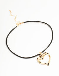 Gold Molten Heart Cord Pendant Necklace - link has visual effect only