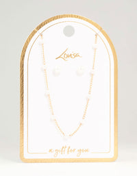 Gold Pearl Station Necklace & Earrings Set - link has visual effect only