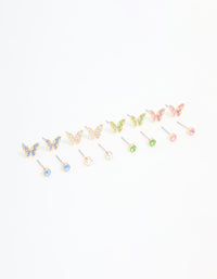 Gold Multicoloured Diamante Butterfly Stud Earrings 8-Pack - link has visual effect only