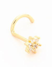 Gold Plated Titanium Cubic Zirconia Threadless Single Flower Nose Stud - link has visual effect only