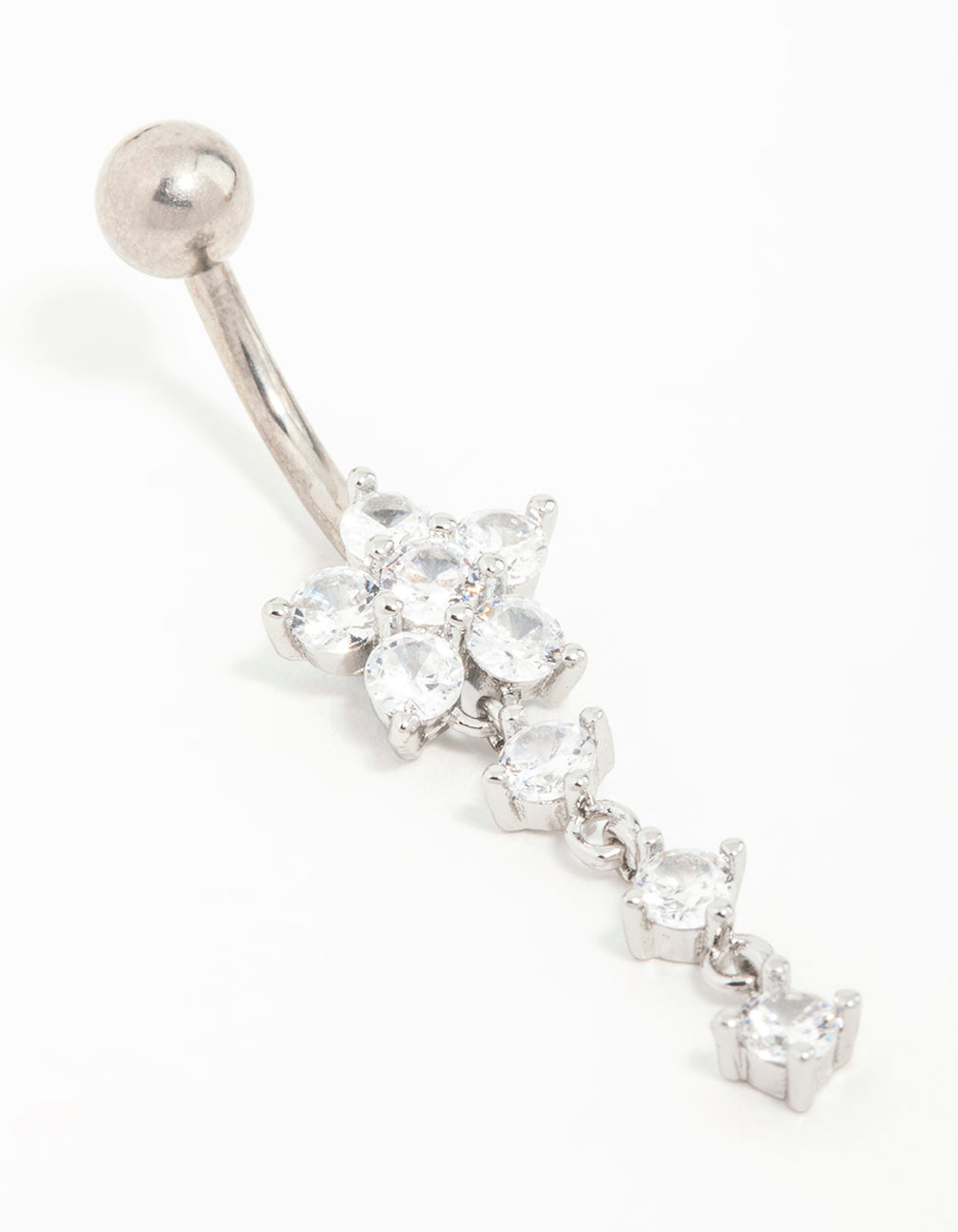 Titanium Flower Cubic Zirconia Drop Belly Bar