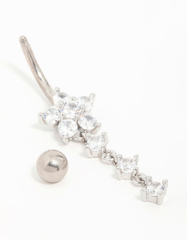 Titanium Butterfly Cubic Zirconia Drop Belly Bar