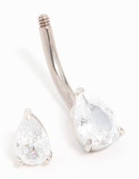 Titanium Cubic Zirconia Pear Belly Bar - link has visual effect only
