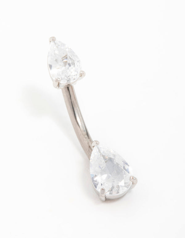 Titanium Cubic Zirconia Pear Belly Bar