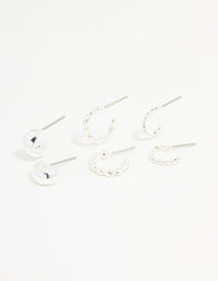 Silver Textured Huggie Earrings 3-Pack - link has visual effect only