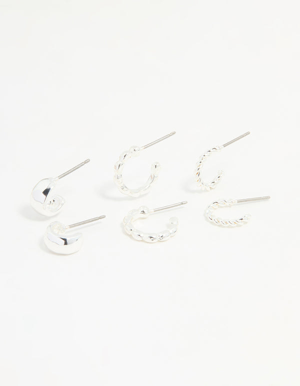 Silver Textured Huggie Earrings 3-Pack