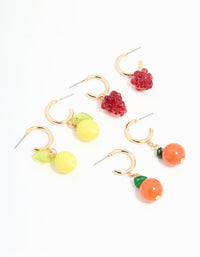 Gold Fruit Stud Earrings 3-Pack - link has visual effect only