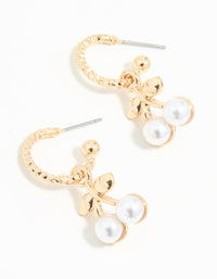 Gold Pearl Cherry Huggie Earrings - link has visual effect only