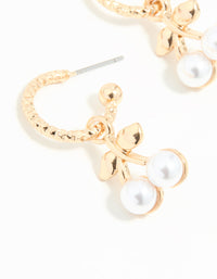 Gold Pearl Cherry Huggie Earrings - link has visual effect only