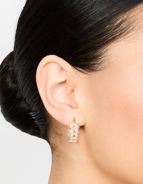 Gold Plated Cubic Zirconia Vine Hoop Earrings