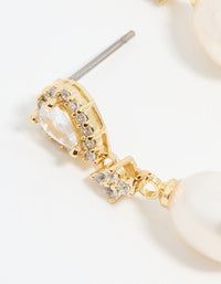 Gold Plated Pearl Pear Diamante Drop Earrings - link has visual effect only