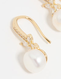 Gold Plated Pearl & Flower Hook Earrings - link has visual effect only