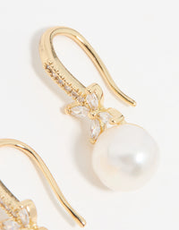 Gold Plated Pearl & Flower Hook Earrings - link has visual effect only
