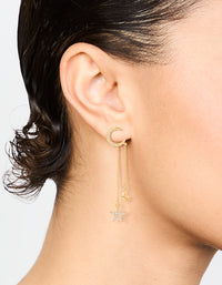 Gold Plated Moon & Star Drop Earrings - link has visual effect only