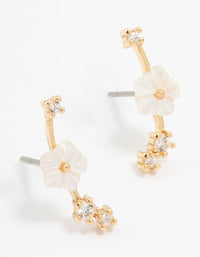 Gold Plated Flower Crawler Earrings - link has visual effect only